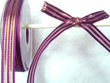 R0048 15mm Plum Satin, Sheer and Gold Metallic Striped Ribbon, Wired - Ribbonmoon