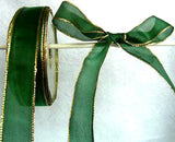 R0067 25mm Hunter Green Translucent Polyester Ribbon with Metallic Gold Borders - Ribbonmoon