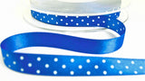 R0095 10mm Royal Blue-White Polka Dot Print Satin Ribbon,Berisfords