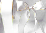 R0112 50mm White Double Faced Satin Ribbon, Metallic Gold Edge - Ribbonmoon