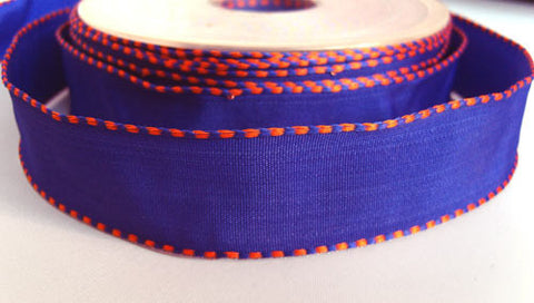 R0140 25mm Purple Blue and Orange Ribbon with Banded Satin Borders - Ribbonmoon