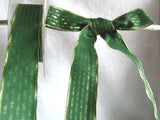 R0146 25mm Green Ribbon with Metallic Gold Woven Design and Borders - Ribbonmoon