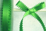 R0223 7mm Emerald Green Double Satin Ribbon with Picot Feather Edges - Ribbonmoon