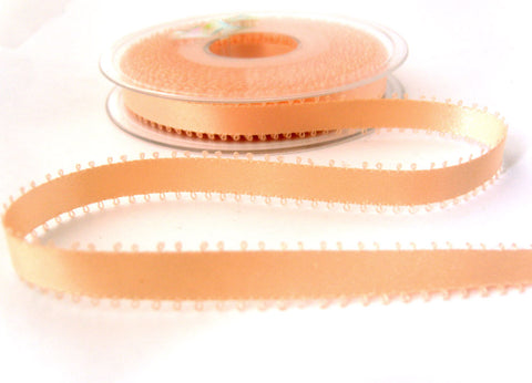 R0226 9mm Peach Double Face Satin Ribbon with Picot Feather Edges