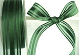 R0238 21mm Forest Green Satin Ribbon with Sheer Stripes by Berisfords - Ribbonmoon