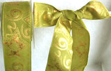 R0242 40mm Pistachio Green Ribbon with a Gold and Copper Metallic Print - Ribbonmoon