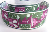 R0250 40mm Greens, Purple and White Christmas Design Ribbon - Ribbonmoon