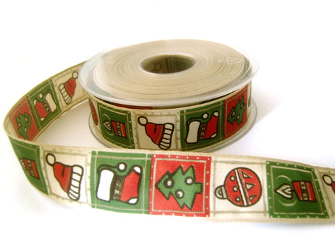 R0251 26mm Rustic Christmas Design Printed Taffeta Ribbon by Berisfords