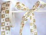 R0255 26mm Natural White Ribbon with a Metallic Gold Print - Ribbonmoon