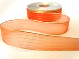 R0257 25mm Apricot and Metallic Gold Striped Sheer Ribbon
