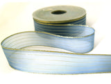 R0258 25mm Dusky Blue Sheer Ribbon with Metallic Gold Stripes