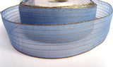 R0259 37mm Dusky Blue Sheer Ribbon with Metallic Gold Stripes - Ribbonmoon