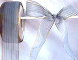 R0259 37mm Dusky Blue Sheer Ribbon with Metallic Gold Stripes - Ribbonmoon