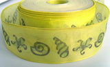 R0262 40mm Sunny Lime Translucent Ribbon with a Sea Shell Design - Ribbonmoon