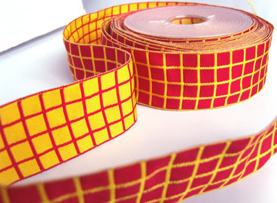 R0272 41mm Red and Yellow Thick Reversible Check Ribbon - Ribbonmoon