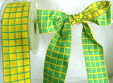 R0273 40mm Parakeet Green and Yellow Thick Reversible Check Ribbon - Ribbonmoon