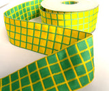 R0273 40mm Parakeet Green and Yellow Thick Reversible Check Ribbon - Ribbonmoon