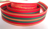 R0308 31mm Red, Green and Metallic Gold Striped Grosgrain Ribbon - Ribbonmoon