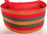 R0309 65mm Red, Green and Metallic Gold Striped Grosgrain Ribbon - Ribbonmoon