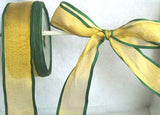 R0322 43mm Metallic Gold Translucent Ribbon with Hunter Green Borders - Ribbonmoon