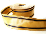 R0323 54mm Metallic Gold Lurex Ribbon with Navy Grosgrain Stripes