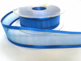 R0370 26mm Royal Blue Sheer Ribbon with Satin Borders,Brass Stripes