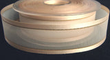 R0372 26mm Cream Sheer Ribbon with Satin Edges and Thin Gold Stripes - Ribbonmoon