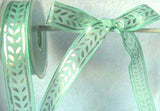 R0374 26mm Turquoise Translucent Polyester Ribbon, Metallic Silver Print - Ribbonmoon