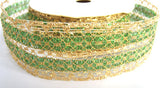 R0393 40mm Emerald Green and Gold Metallic Lace Ribbon with Wired Borders - Ribbonmoon