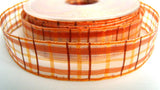 R0394 25mm Metallic Copper Stripe and Sheer Tartan Check Ribbon - Ribbonmoon