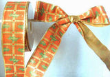 R0398 40mm Metallic Gold Lurex Ribbon with a Orange and Green Printed Design - Ribbonmoon