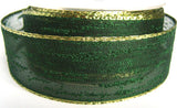 R0402 35mm Green-Metallic Gold Edge Feather Sheer Ribbon by Berisfords