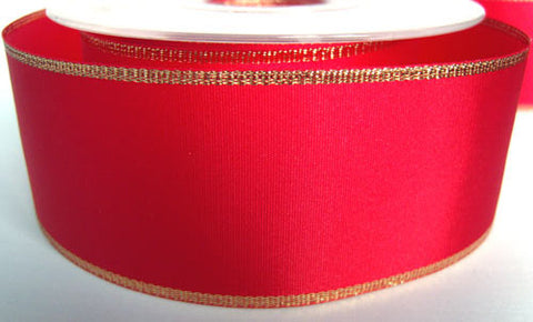 R0443 42mm Flame Red and Metallic Gold Edge Taffeta Ribbon - Ribbonmoon