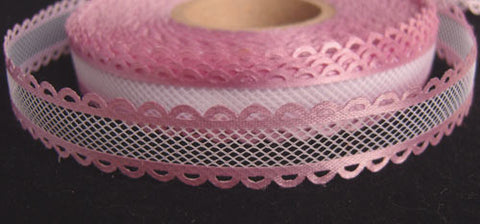 R0445 17mm White Tulle Ribbon with Pink Acetate Borders – Ribbonmoon