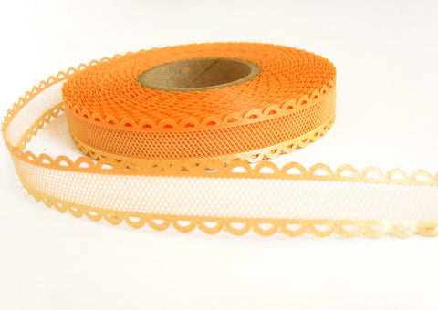 R0453 17mm Peach, Apricot and Butter Tulle Ribbon with Acetate Borders