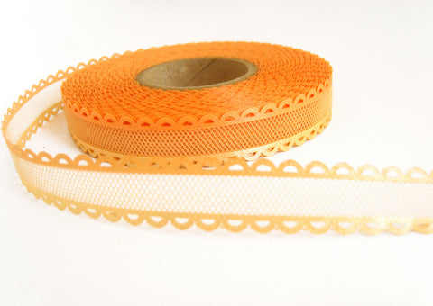 R0453 17mm Peach, Apricot and Butter Tulle Ribbon with Acetate Borders