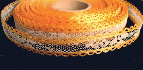 R0463 17mm Antique Cream Lace Ribbon with Yellow Acetate Borders - Ribbonmoon