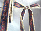 R0486 31mm Navy Cotton Ribbon with Linen Lace Borders - Ribbonmoon