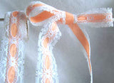 R0521 36mm White Lace over an Apricot Acetate Grosgrain Ribbon - Ribbonmoon