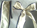 R0523 50mm Natural White Linen Ribbon with Navy Aceatate Wired Borders - Ribbonmoon