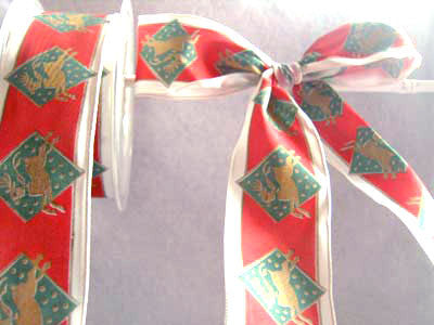 R0532L 41mm Christmas Reindeer Design Ribbon, Wire Edge