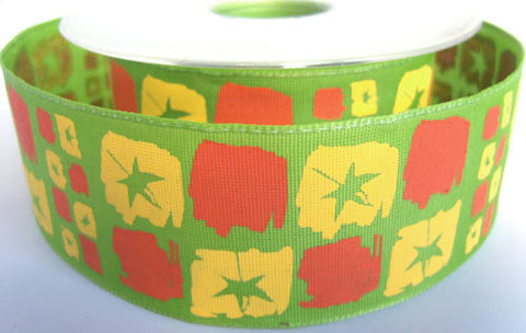 R0534 40mm Lime Green, Orange and Yellow Ribbon, Wire Edge. - Ribbonmoon