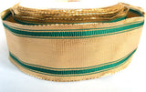 R0549 40mm Metallic Gold Lurex and Green Grosgrain Stripe Ribbon - Ribbonmoon