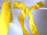 R0556 25mm Yellow Wire Edge Ribbon with Emerald Banded Borders - Ribbonmoon