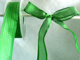 R0560 25mm Deep Green Woven Sheer Ribbon. Wire Edge - Ribbonmoon