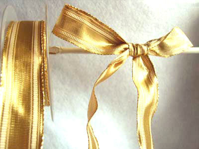 R0565 25mm Metallic Gold Lurex Ribbon with Cream Grosgrain Stripes - Ribbonmoon