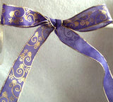 R0594 26mm Purple Translucent Polyester Ribbon, Metallic Gold Print - Ribbonmoon