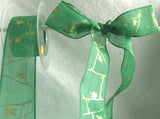 R0604 42mm Bottle Green Translucent Polyester Ribbon, Metallic Gold Print - Ribbonmoon