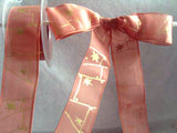 R0636 40mm Dusky Pink Translucent Polyester Ribbon, Metallic Gold Print - Ribbonmoon