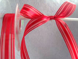 R0638 22mm Scarlet Berry Single Faced Satin Ribbon with Sheer Stripes - Ribbonmoon